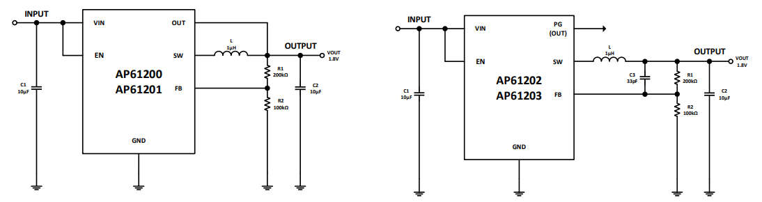 应用电路图 - Diodes Incorporated AP6120x 2 A同步降压转换器